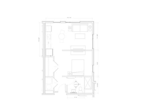 Floor plan for studio, 1 bath, 532 sqft